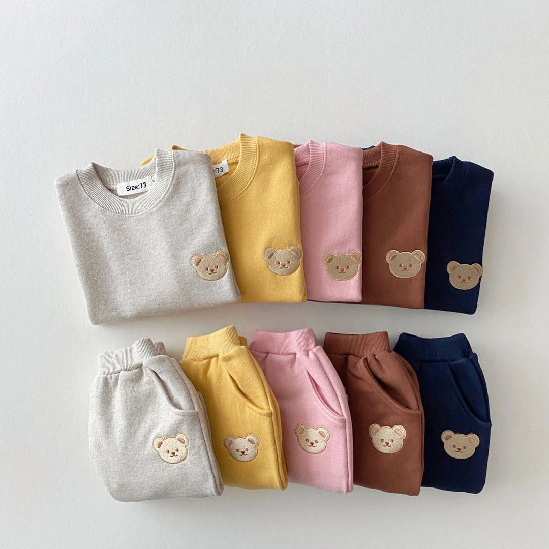 Bear Print Sweatshirt & Pants Set - Grey