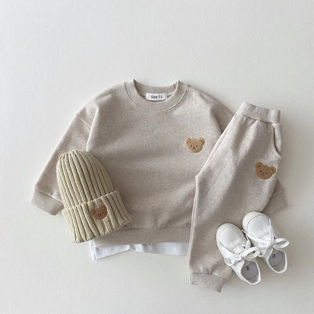 Bear Print Sweatshirt & Pants Set - Grey